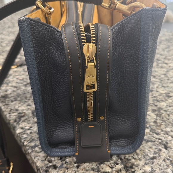Coach Rogue 25 Regenerative Leather- Navy Blue Satchel with Gold Accents - Picture 13 of 13